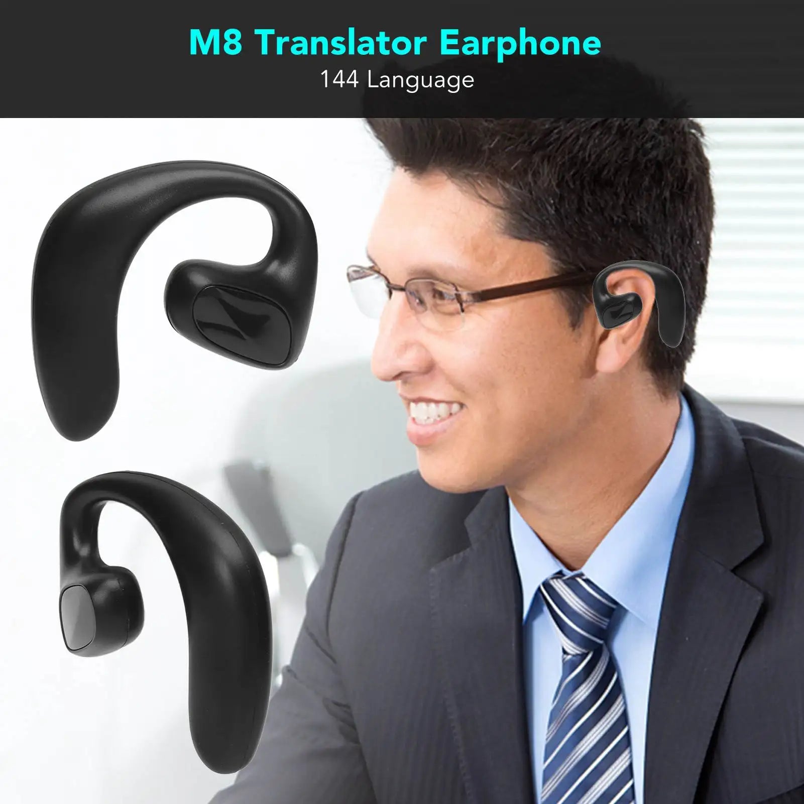 M8 Language Translator Earbuds – 144 Languages, Real-Time 2-Way Translation, Bluetooth 5.3 Wireless Earphones, Noise Reduction, Smart headphones that translate for Android & iOS