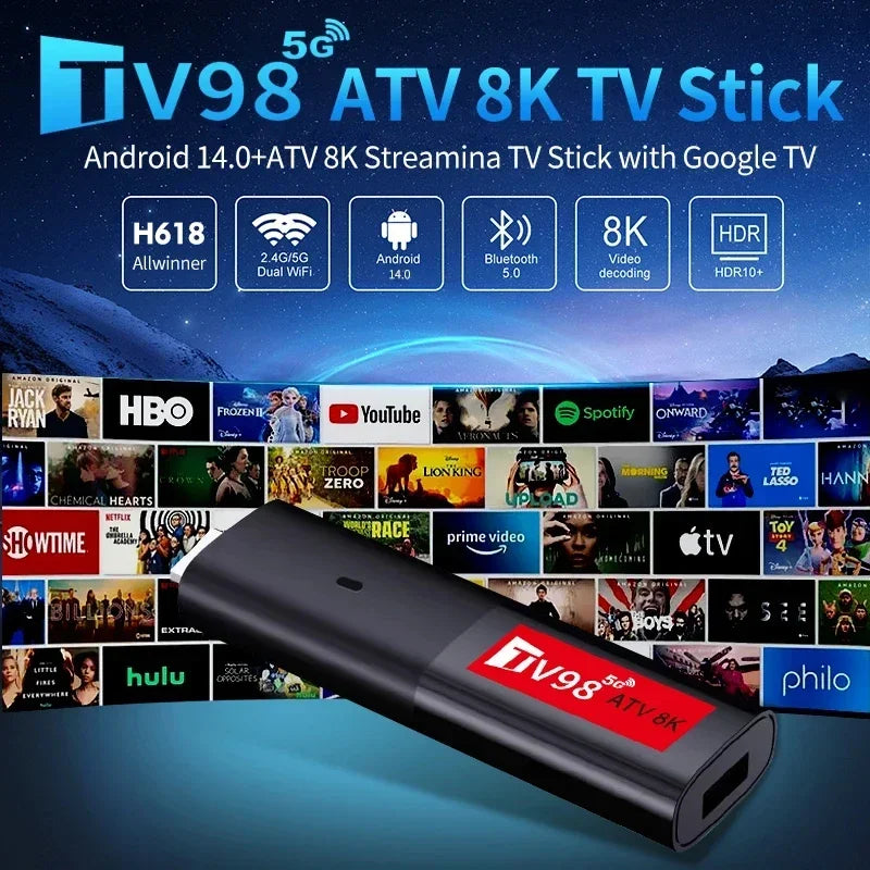 Smart TV Stick – Android 14, 4K/8K Ultra HD, Dual-Band WiFi, BT5.0