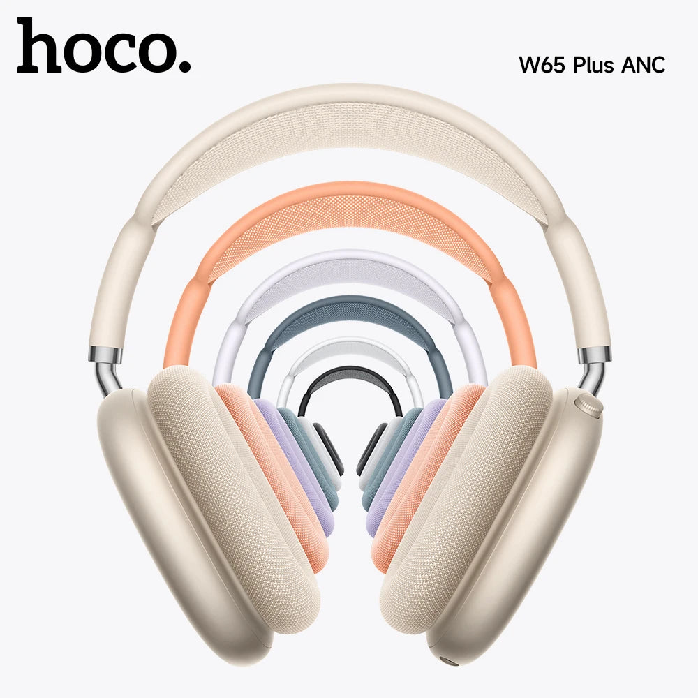 HOCO W65 Plus ANC Headphones with Noise Cancellation Bluetooth Headphones Over the Ear Wireless Big Earphone Hifi Sounds Sport Headsets With Button