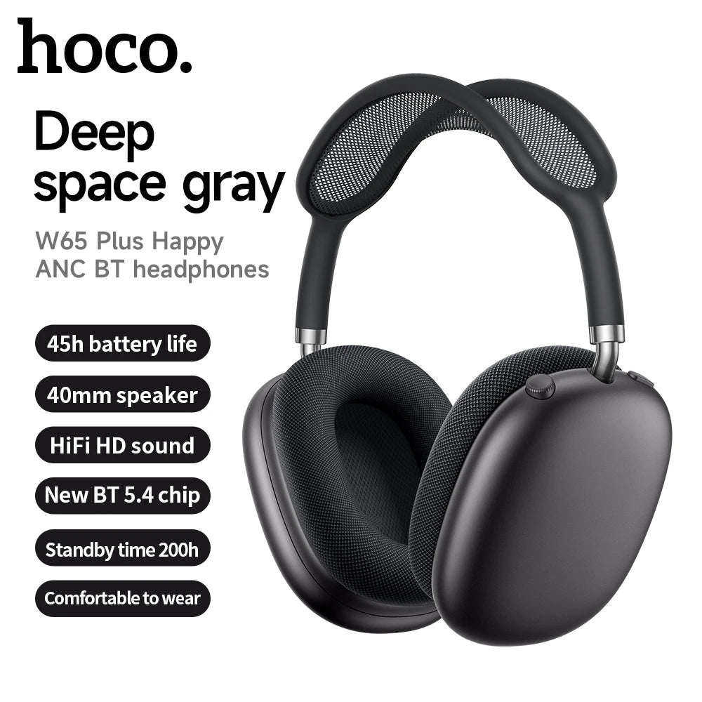 HOCO W65 Plus ANC Headphones with Noise Cancellation Bluetooth Headphones Over the Ear Wireless Big Earphone Hifi Sounds Sport Headsets With Button