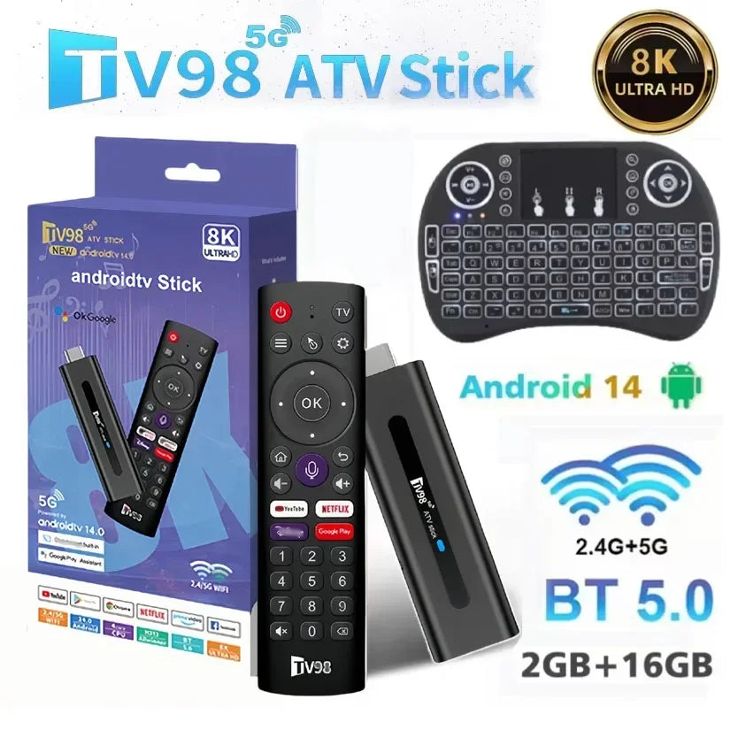 Smart TV Stick – Android 14, 4K/8K Ultra HD, Dual-Band WiFi, BT5.0