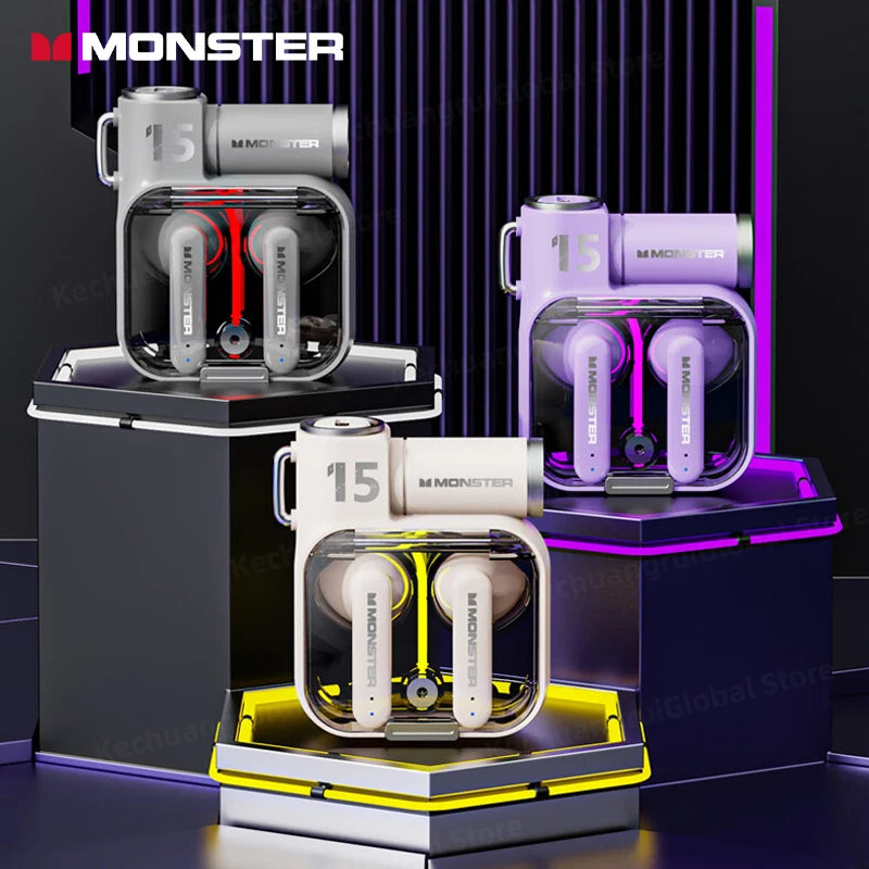 Monster XKT15 Wireless Bluetooth 5.3 Headphones Gaming Earbuds Unique Design Gamer Headset TWS Noise Reduction Earphones New